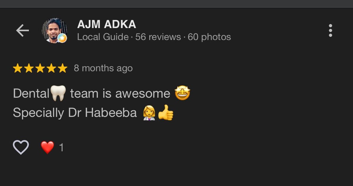 AJM ADKA five-star Dr. Habeeba review screenshot