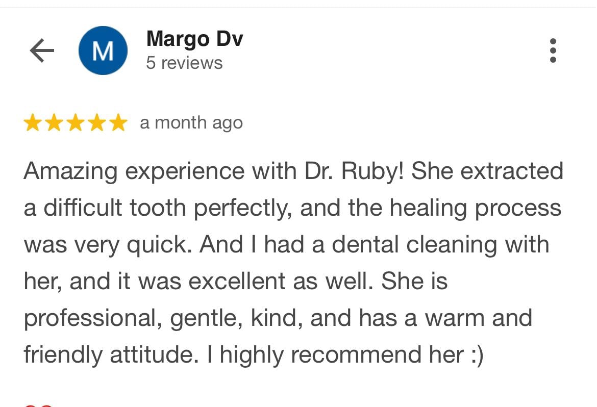 Margo Dv five-star Dentiva review screenshot